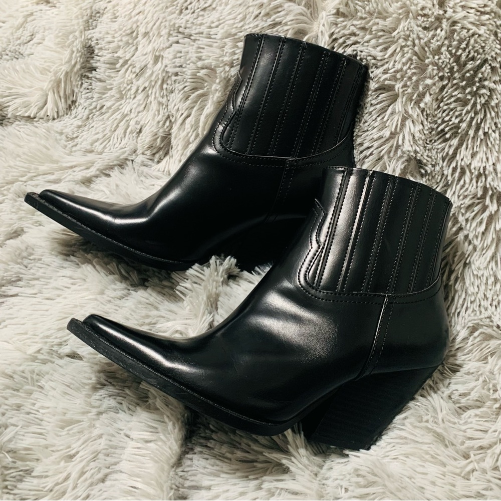 Zara Black Heeled Cowboy Ankle Boots